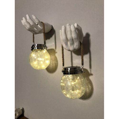 El Yapımı Heykel El dekorlu Solar Led Işıklı Peri Kavanozu Çiftli Model Aplik