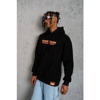 Erkek Armalı Baskılı Kapüşonlu Sweatshirt - Siyah