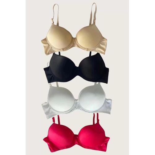 Siyah-beyaz-kırmızı-ten 4'lü Dolgulu Push Up Micro Balenli Günlük Tek Destekli Sütyen