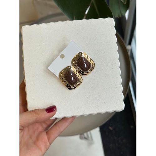 Taşlı Küpe - Kahverengi