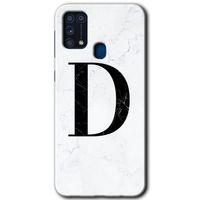 Samsung Galaxy M31 HD Baskılı Kılıf + 9D Tam Ekran Koruyucu - Beyaz Mermer Desenli D Harfi