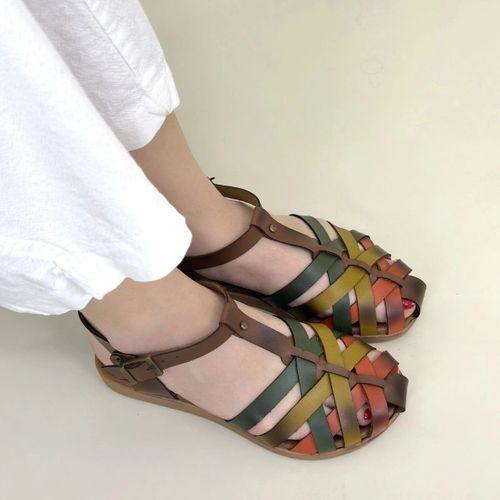 Woji Taba Hakiki Deri Kemerli Sandalet