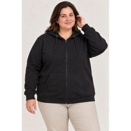 Battal Büyük Beden Üç İplik İçi Şardonlu Kapüşonlu Tam Fermuarlı Kışlık Sweatshirt - Siyah