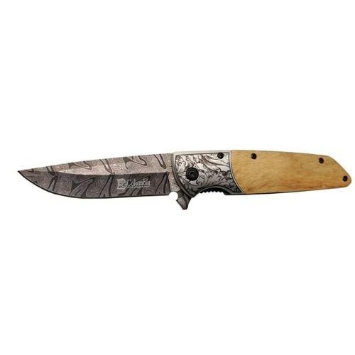 A2150c Kahve Kamp Çakısı 21cm- Manuel, Ahşap İşlemeli Sap,kemerlikli