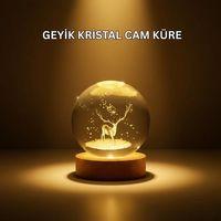 Usb Bağlantılı Geyik Temalı Kristal Küre Premium Masa Gece Lambası