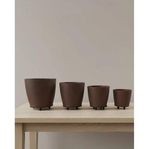 4’lü 3d Kahve Tonlu Ayaklı Saksı Seti Modern Dekoratif Vazo Takımı