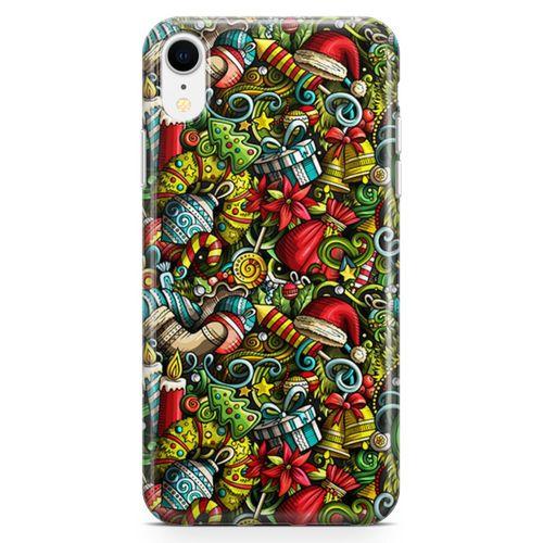 Apple iPhone XR Kılıf Yılbaşı Süsleri Doodle Arka Kapak Koruma Desenli Full Koruyucu