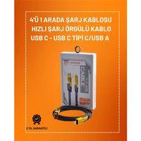 4'ü 1 Arada Usb Hızlı Şarj Ve Veri Kablosu – 65w Güç, Çoklu Bağlantı, 1.2m