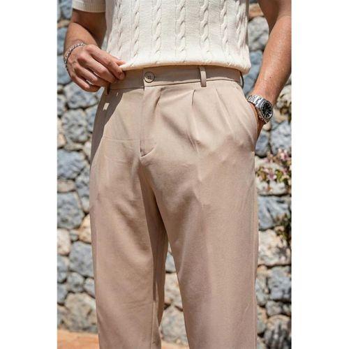 Baruchel Pileli Baggy Kalıp Kumaş Erkek Pantolon - Bej