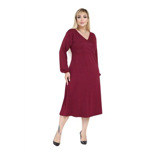 Melsay Butik Bordo Taş Baskılı Kruvaze Yaka Modal Elbise