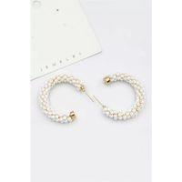 Kristal Boncuk Halka Küpe - Beyaz