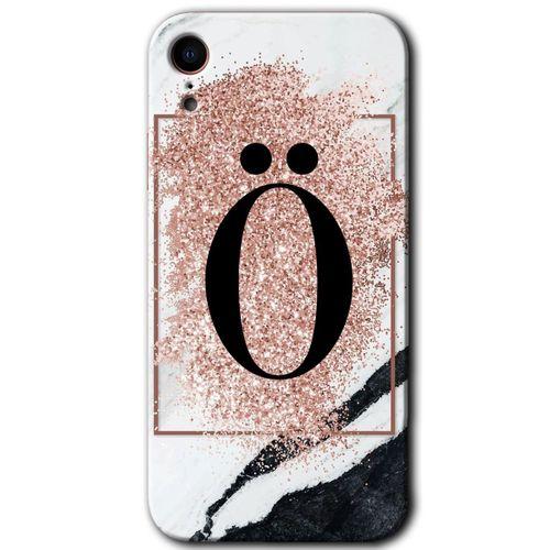 Potkal Hediye Fabrikası iPhone XR Kılıf HD Desen Baskılı Arka Kapak - Pembe Mermer Desenli Ö Harfi