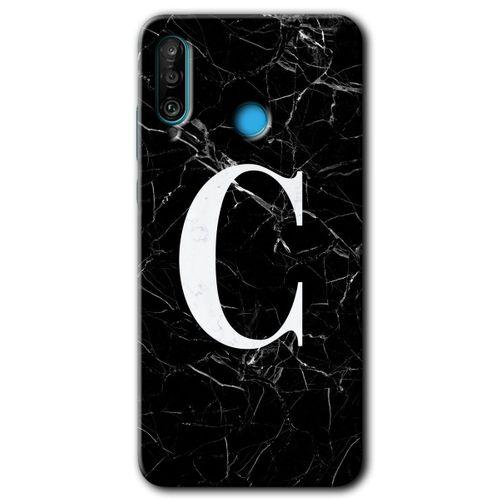 Huawei P30 Lite Kılıf HD Desen Baskılı Arka Kapak - Siyah Mermer Desenli C Harfi