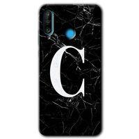 Huawei P30 Lite Kılıf HD Desen Baskılı Arka Kapak - Siyah Mermer Desenli C Harfi