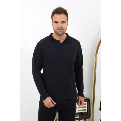 Erkek Polo Yaka Uzun Kol Penye Pijama Takımı Lacivert