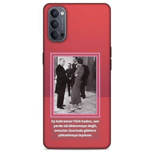 Oppo Reno 4 Kılıf Atatürk (5) Koruma Kabı Açık Kırmızı