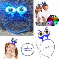 Led Işıklı &amp; Pilli Uzaylı Göz Parti Tacı Mavi Renk