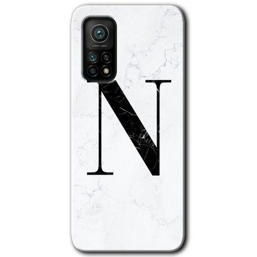 BeRa Aksesuar Xiaomi Mi 10T Kılıf Baskılı Kapak - Beyaz Mermer Desenli N Harfi +Tam Kaplayan Mat Seramik