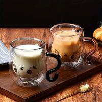 Kedi Figürlü Çift Cidarlı Cam Bardak