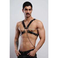 Zincir Detaylı Deri Erkek  Göğüs Harness, Partywear, Clubwear - Brfm95
