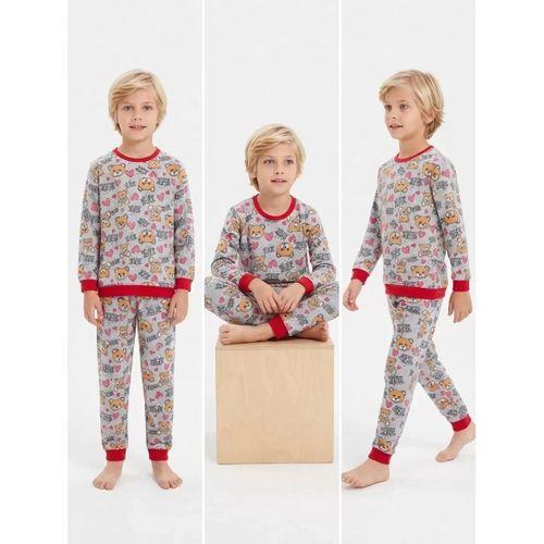 4/10 Yaş Ayıcık Baskılı Pamuk Penye Çocuk Pijama Takımı