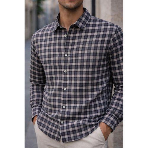 Jacob Kareli %100 Pamuklu Relaxed Fit Casual Giyim Ekose Erkek Gömlek - Füme