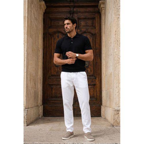 Newman Regular Fit Düğmeli Polo Yaka Viskon Triko Erkek T-Shirt - Siyah