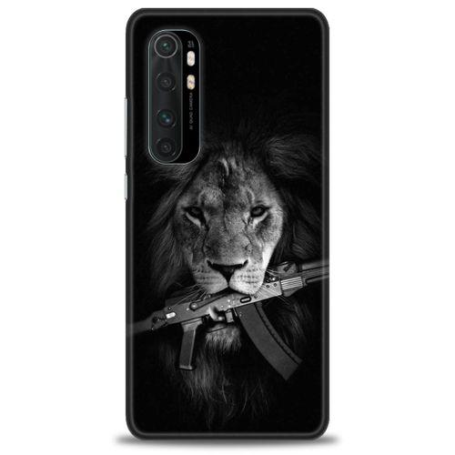 Xiaomi Mi Note 10 Lite Kılıf HD Baskılı Kılıf - Tüfek ve Aslan + Tam Ekran Koruyucu