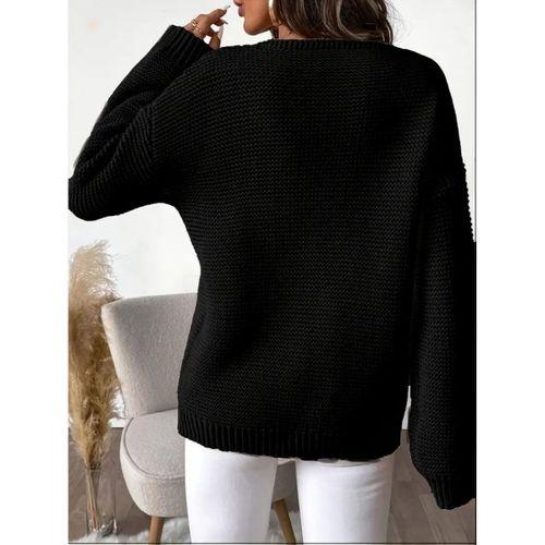 Kadın Uzun Kollu V Yakalı Düğmeli Triko Bluz