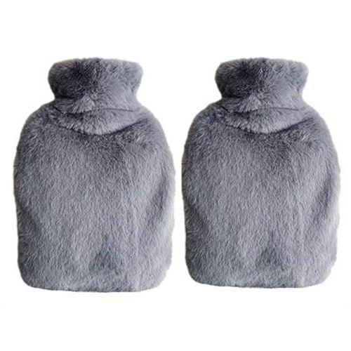 2 Adet Sıcak Su Torbası Yan Cepli Gri  Peluş Termofor 27X17X2Cm  1 Litre