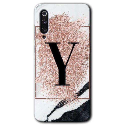 Xiaomi Mi 9 Kılıf HD Desen Baskılı Arka Kapak - Pembe Mermer Desenli Y Harfi