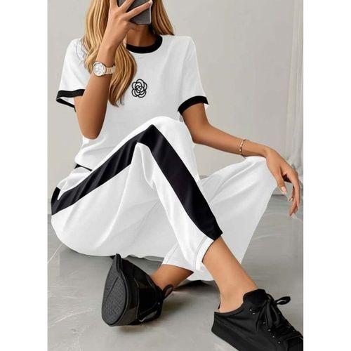 Kadın Kısa Kollu Bisiklet Yaka Viskon Iki Iplik Bluz Ve Pantolon Ikili Takım