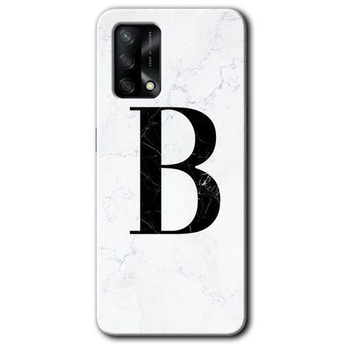 Oppo A74 Kılıf HD Desen Baskılı Arka Kapak + Temperli Cam - Beyaz Mermer Desenli B Harfi