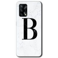 Oppo A74 Kılıf HD Desen Baskılı Arka Kapak + Temperli Cam - Beyaz Mermer Desenli B Harfi