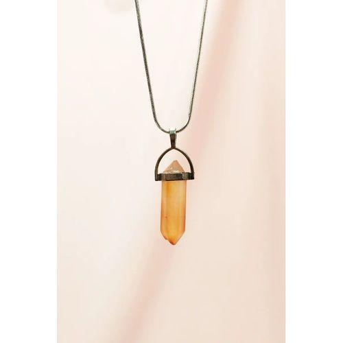 Kalsit Doğal Taşı Zincirli El Yapımı Tasarımlı Kolye Uç: 3,5 cm Zincir: 20 cm Kutulu