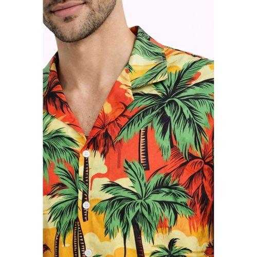 Erkek Hawaii Tarz Tropikal Palmiye Desenli Kısa Kol Gömlek Rahat Kalıp Yazlık - Desenli