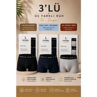 Erkek Likralı Pamuklu Nefes Alan Penye Boxer3Lü Paket - Siyah - Gri - Lacivert