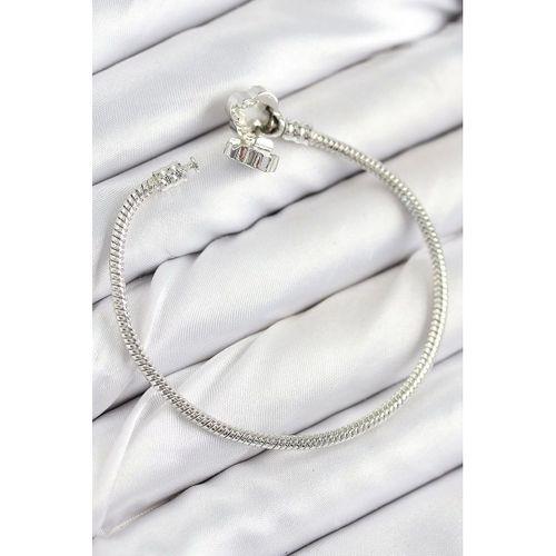 Pirinç Charm Zirkon Taşlı Yonca Model Gümüş Renk Kadın Bileklik