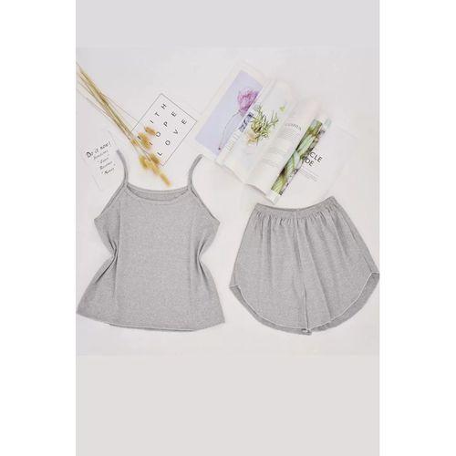 Kadın Gri Şortlu Penye Gecelik Takımı