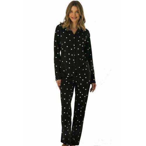 952 Kadın Puanlı Uzun Kollu Pijama Takımı - Siyah
