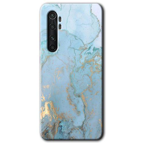 Xiaomi Mi Note 10 Lite Kılıf HD Desen Baskılı Arka Kapak - Mavi Gold Mermer