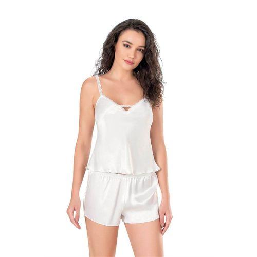Ekru Saten Babydoll Şort Takımı
