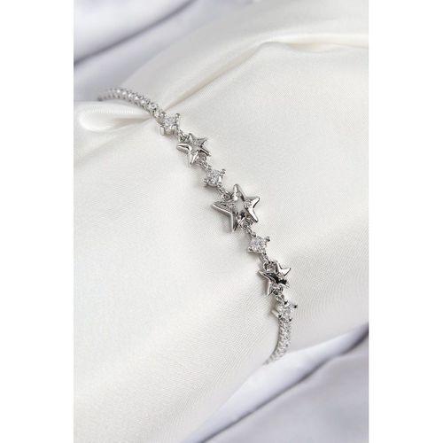 Pirinç Zirkon Taşlı Yıldız Model Gümüş Renk Kadın Bileklik