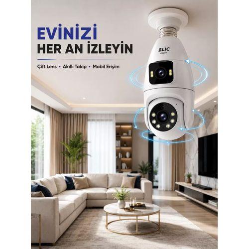 Çift Lens Wi-fi Ampul Kamera Ve Mobil Kontrol Yüksek Çözünürlüklü