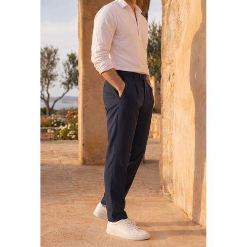 Forner Regular Fit Beli Lastikli Kemer Detaylı Erkek Kumaş Pantolon - Lacivert