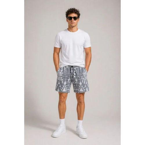 Erkek Desenli Dokuma Yazlık Şort Lastikli Bel Bağcıklı Rahat Kesim - Gri