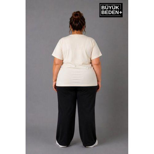 Süperlife Büyük Beden Kadın V Yaka Pamuklu Basic Tişört Lacivert 3XL-6XL SPR26BTSK509