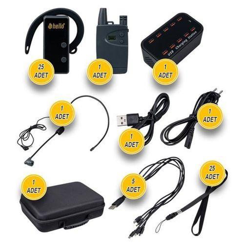 Hello HL-27915 25'li Kulaklık Tipi Tur Rehber Sistemi Seti (100 Metre Menzil)