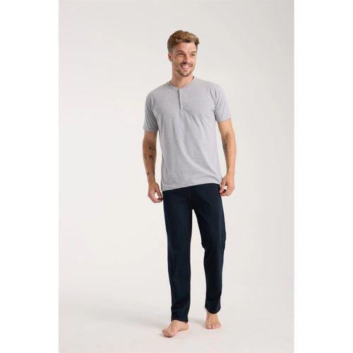 Erkek Gri Düğmeli Yaka Kısa Kol Pijama Takımı
