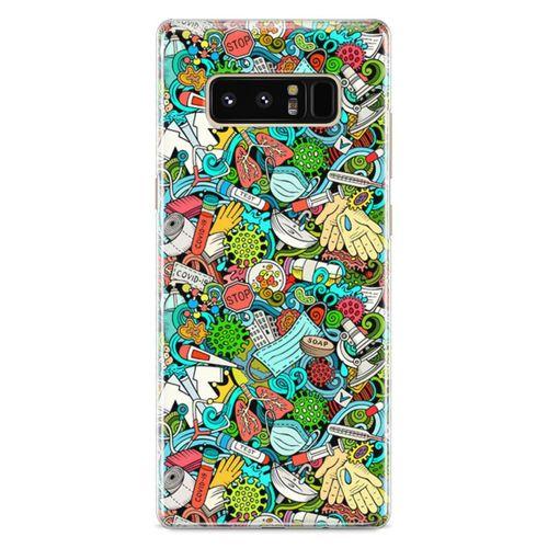 Samsung Galaxy Note 8 Kılıf Covid-19 Doodle Arka Kapak Koruma Desenli Full Koruyucu